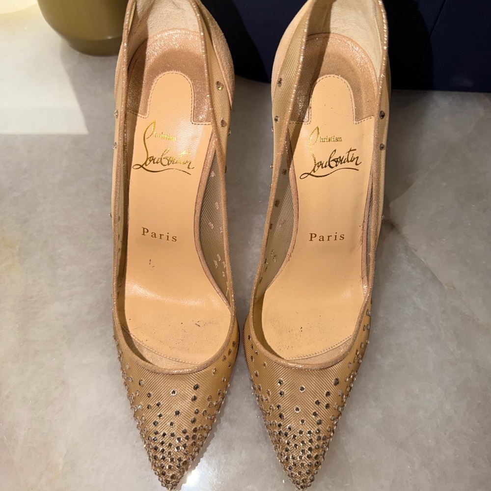 Christian Louboutin Beige Studded Heels - Picture 10 of 12